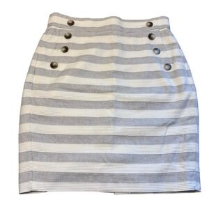 Loft 4P Nautical Striped High Waist Pencil Skirt Grey White Sailor Button Pocket